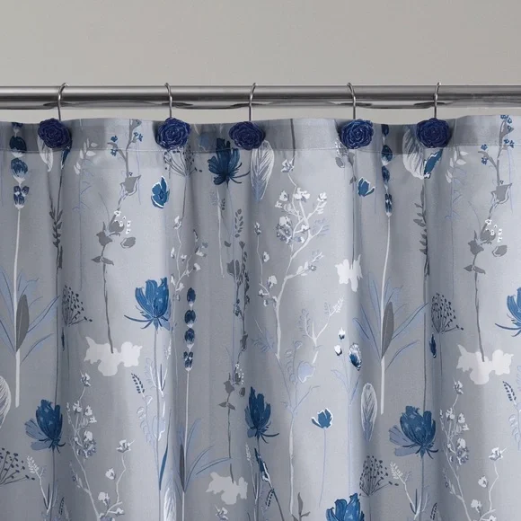 VCNY Home Begonia Grey Floral Shower Curtain Set with hooks - Picture 3 of 6